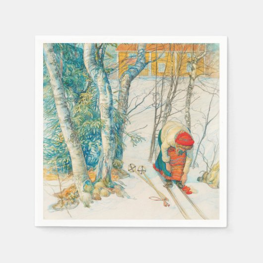 Winter Ski von Carl Larsson Serviette (Vorderseite)