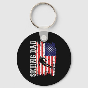 Winter Skifahren Papa Für Liebhaber Ski USA Flagge Schlüsselanhänger