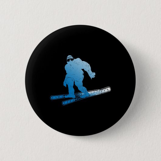 Winter Skifahren Sasquatch Ski Kryptid Kryptozoolo Button (Vorderseite)
