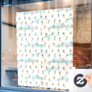 Winter Skiing Snow Mountains Pattern Ski Shop Larg Fensteraufkleber