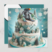 WINTER SKIING THEMED BIRTHDAKAK EINLADUNG (Vorne/Hinten)