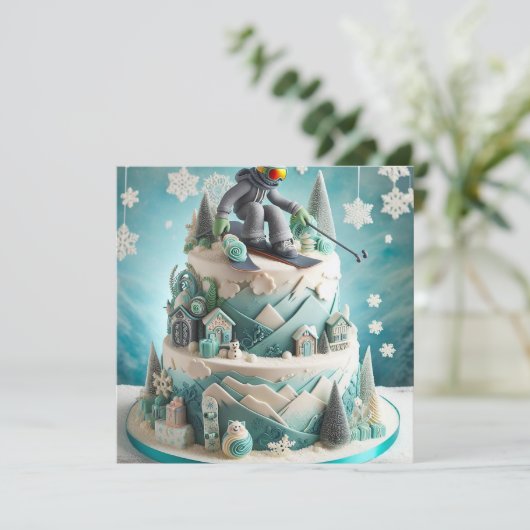 WINTER SKIING THEMED BIRTHDAKAK EINLADUNG (Stehend Vorderseite)