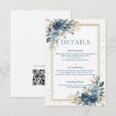 Winter Sky Navy and Gold Floral Wedding Begleitkarte (Vorne/Hinten)