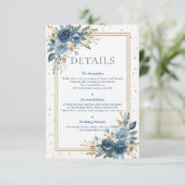 Winter Sky Navy and Gold Floral Wedding Begleitkarte (Stehend Vorderseite)