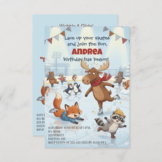 Winter Slapstick Ice Skating Birthday Invitation Einladung (Vorne/Hinten)