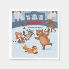 Winter Slapstick Ice Skating Birthday Invitation Serviette