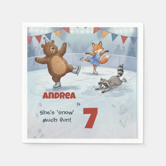 Winter Slapstick Ice Skating Birthday paperplate P Serviette (Vorderseite)
