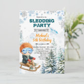 Winter Sledding party theme invitation Einladung (Stehend Vorderseite)