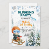 Winter Sledding party theme invitation Einladung (Vorne/Hinten)