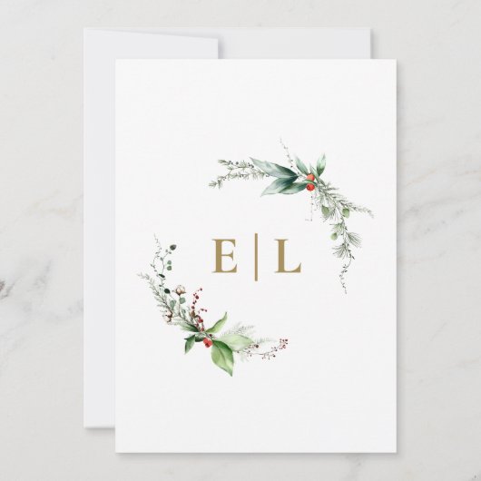 Winter Sleek Elegante Botanische Monogramm Hochzei Einladung (Rückseite)