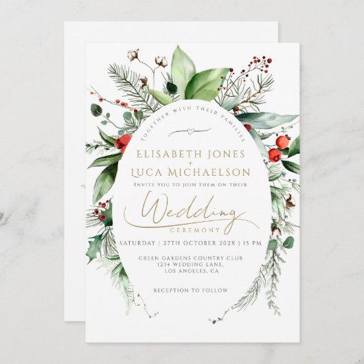 Winter Sleek Elegante Botanische Monogramm Hochzei Einladung (Vorne/Hinten)