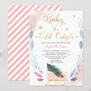 Winter Sleigh Baby Es ist kalte Outside Baby Dusch Einladung