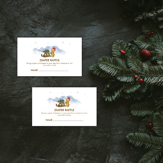 Winter Sleigh Bear Diaper Raffle Baby Shower Begleitkarte