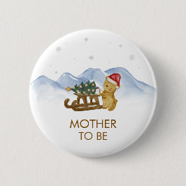 Winter Sleigh Bear Mother To Be Baby Shower Button