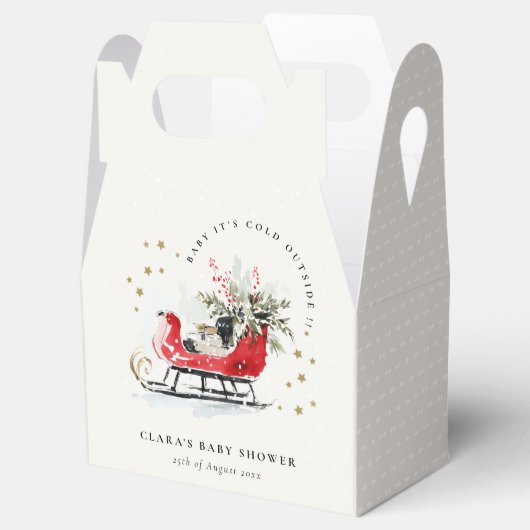 Winter Sleigh Its Cold Outside Neutral Baby Shower Geschenkschachtel (Geöffnet)