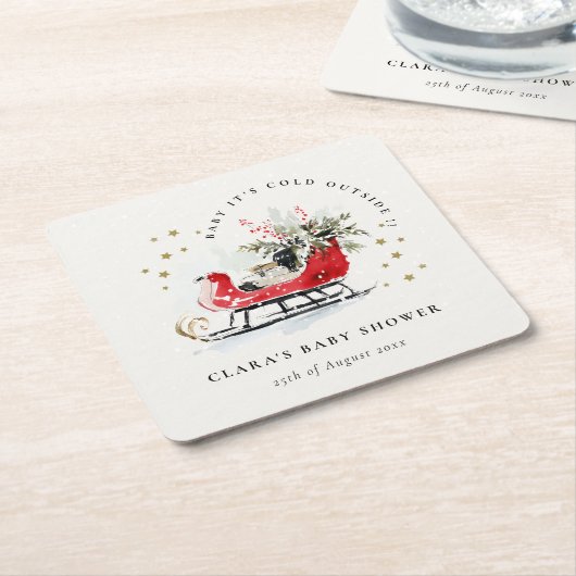 Winter Sleigh Its Cold Outside Neutral Baby Shower Rechteckiger Pappuntersetzer (angewinkelt)