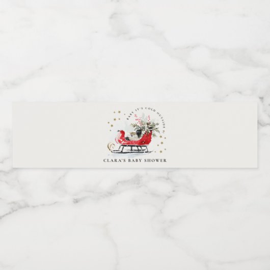 Winter Sleigh Its Cold Outside Neutral Baby Shower Wasserflaschenetikett (Einzelnes Label)