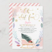 Winter Sleigh Oh, was Spaß Weihnachten 1. Geburtst Einladung (Vorne/Hinten)