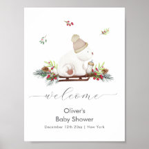 Winter Sleigh Polar Bear Baby Shower Welcome 