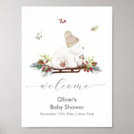 Winter Sleigh Polar Bear Baby Shower Welcome  Poster