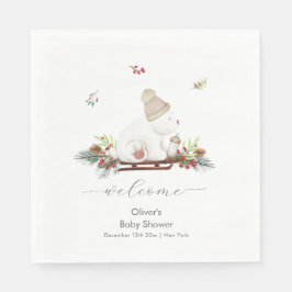 Winter Sleigh Polar Bear Baby Shower Welcome  Serviette