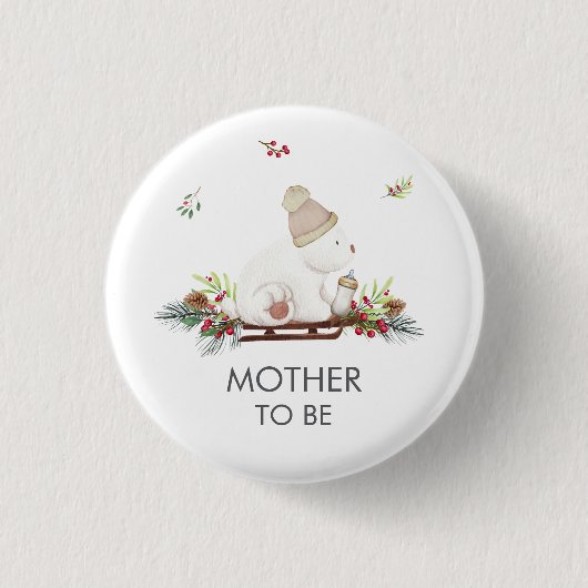 Winter Sleigh Polar Bear Mother To Be Baby Shower Button (Vorderseite)