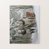 Winter Sleigh Reiten Weihnachtsfeiertag Puzzle (Vertikal)