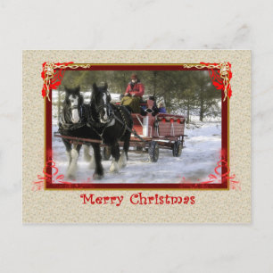 Winter Sleigh Ride, Merry Christmas Postcard Feiertagspostkarte