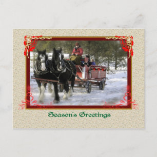 Winter Sleigh Ride, Seasons Greetings Postcard Feiertagspostkarte