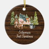 Winter Sleigh Rustic First Christmas Keramik Ornament (Vorne)