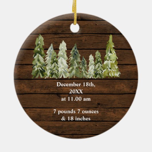 Winter Sleigh Rustic First Christmas Keramik Ornament (Hinten)