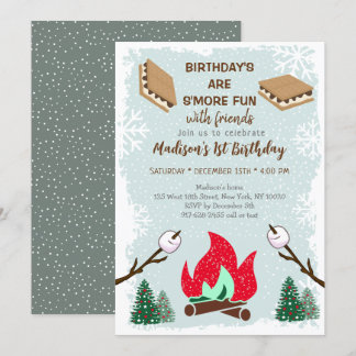 Winter S'mores Campfire Schokolade Geburtstag Einladung