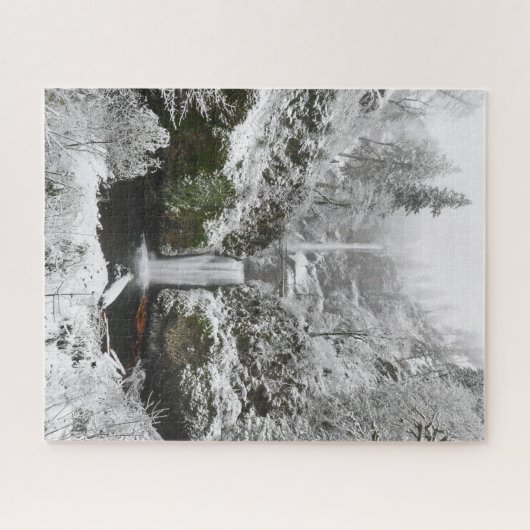 Winter Snow at Multnomah Falls in Oregon Jigsaw Pu Puzzle (Horizontal)