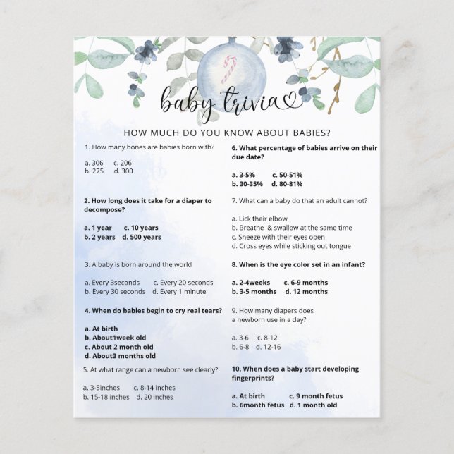 Winter Snow Baby Trivia | Baby Showspiel (Vorderseite)