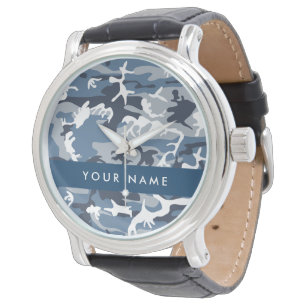 Winter Snow Blue Camouflage Ihr Name Personalisier Armbanduhr