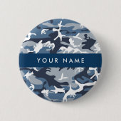 Winter Snow Blue Camouflage Ihr Name Personalisier Button (Vorderseite)