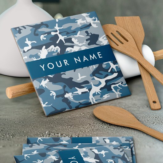 Winter Snow Blue Camouflage Ihr Name Personalisier Fliese