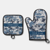 Winter Snow Blue Camouflage Ihr Name Personalisier Ofenhandschuh & Topflappen-Set (Vorderseite)