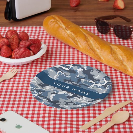 Winter Snow Blue Camouflage Ihr Name Personalisier Pappteller (Picknick)