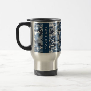Winter Snow Blue Camouflage Ihr Name Personalisier Reisebecher