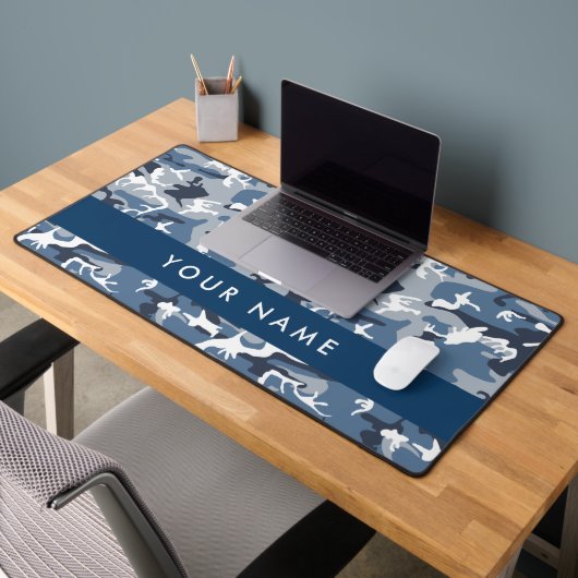 Winter Snow Blue Camouflage Ihr Name Personalisier Schreibtischunterlage (Büro 2)