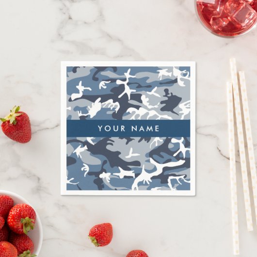 Winter Snow Blue Camouflage Ihr Name Personalisier Serviette (Beispiel)