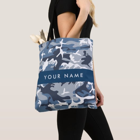 Winter Snow Blue Camouflage Ihr Name Personalisier Tasche (Von Nahem)