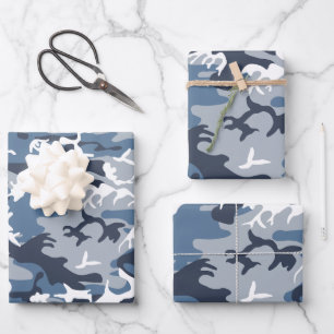 Winter Snow Blue Camouflage, Militär, Armee Geschenkpapier Set