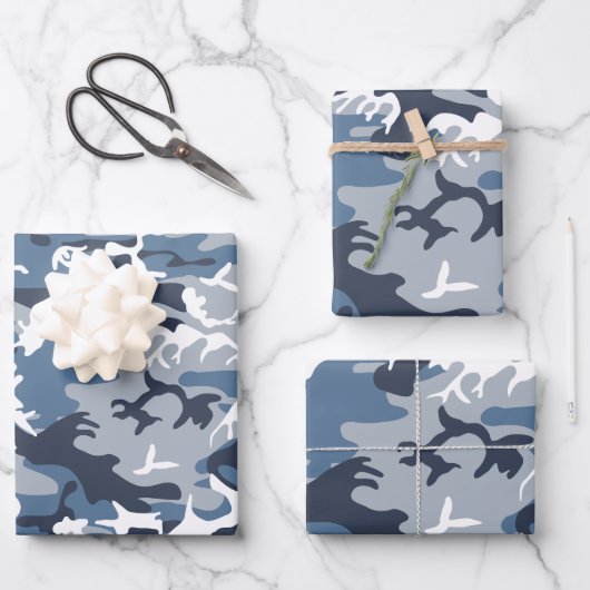 Winter Snow Blue Camouflage, Militär, Armee Geschenkpapier Set (Vorderseite)