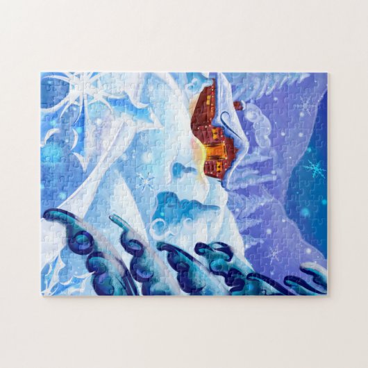 Winter Snow Cabin Landscape Art Jigsaw Puzzle (Horizontal)