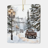 Winter Snow Christmas Trees Cars Keramikornament (Links)