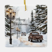 Winter Snow Christmas Trees Cars Keramikornament (Vorderseite)