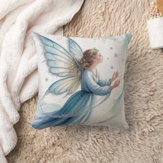 Winter Snow Fairy Watercolor Art  Kissen (Decke)