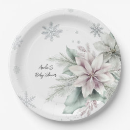 Winter Snow Floral Baby Dusche Pappteller